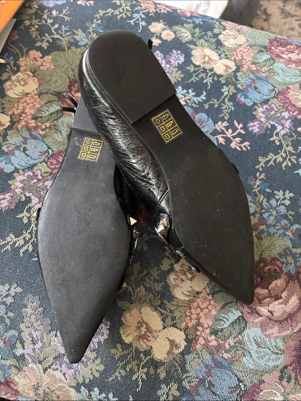 Jeffrey Campbell Black Pointed-Toe Studded Flats with Zipper Trim size 8 - Picture 7 of 7